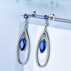 DANGLING MARQUISE BLUE CUBIC ZIRCONIA EARRINGS